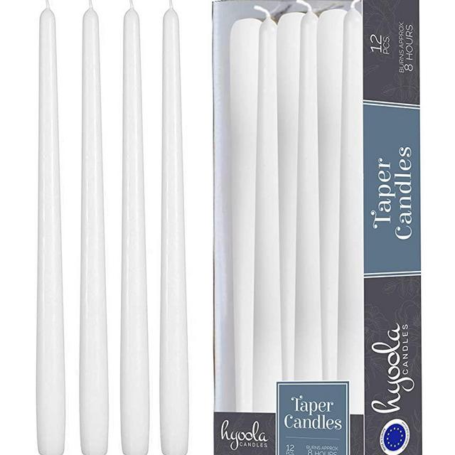 12 Pack Tall Taper Candles - 10 Inch White Dripless, Unscented Dinner Candle - Paraffin Wax with Cotton Wicks - 8 Hour Burn Time