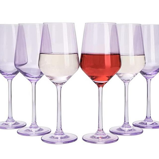 Saludi Colored Wine Glasses, 16.5oz (Set of 6) Stemmed Multi-Color Glass - Great for All Wine Types and Occasions - Luxury, Durable, Hand-Blown