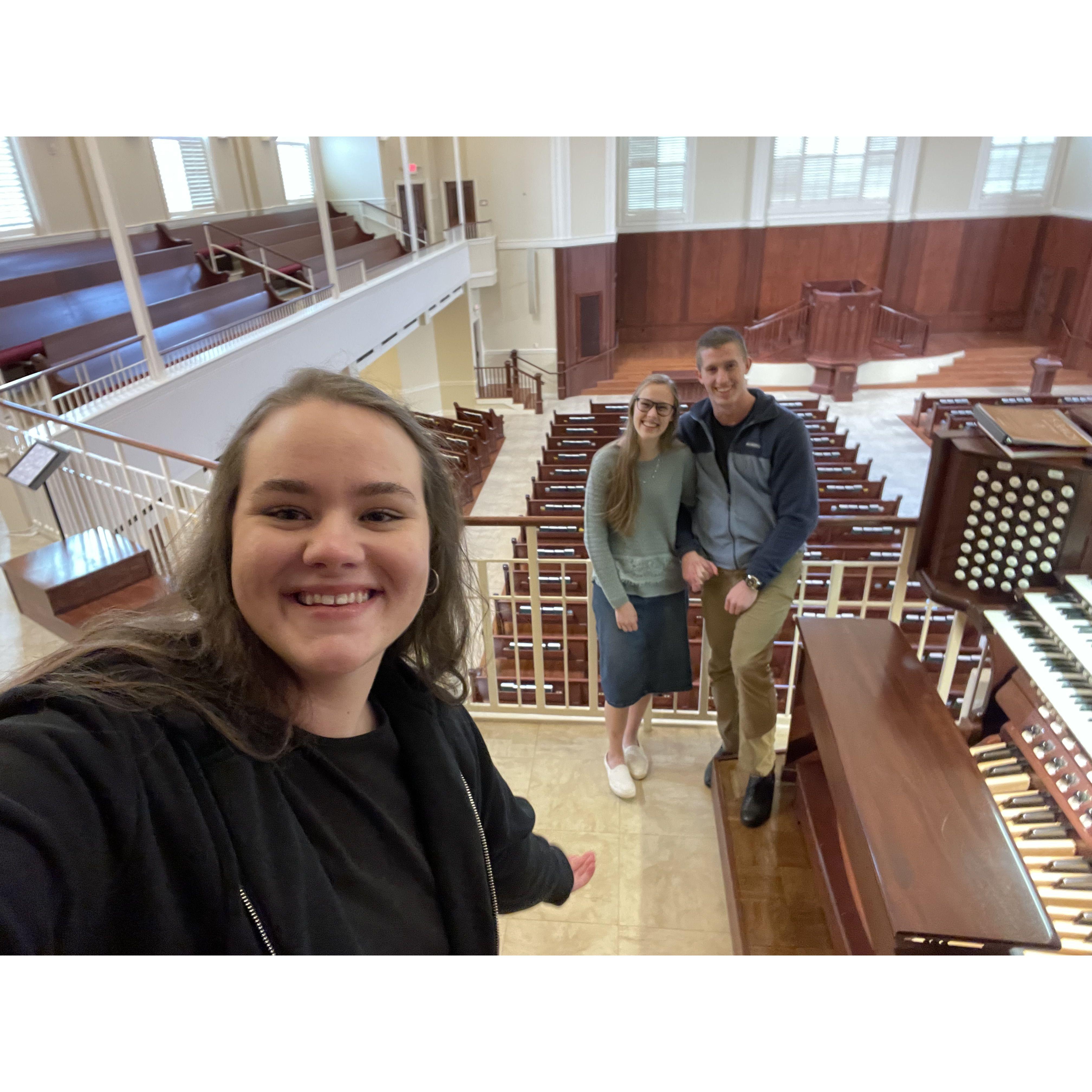 Midway Presbyterian Church in the balcony where we first met by the organ
