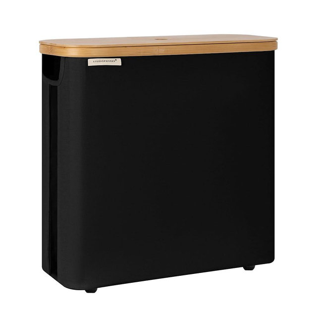 StorageWorks Large Toilet Paper Storage Basket, Papers Container with Bamboo Lid, Toilets Holder for Up to 12 Mega or 16 Regular Size Rolls, Organizer for Bathroom, Black, 1 Pack