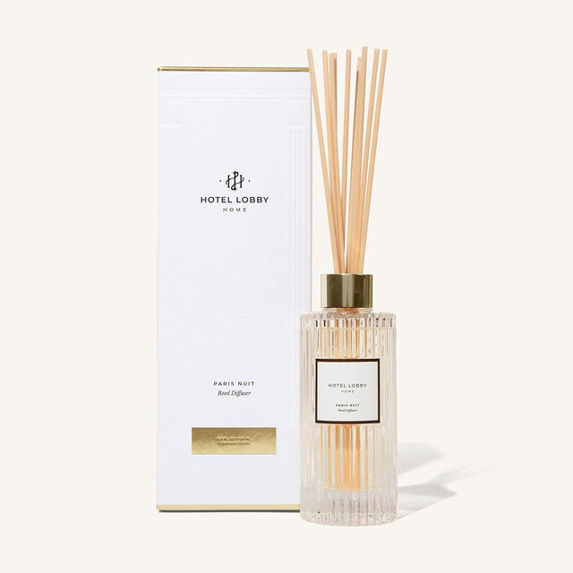 Hotel Lobby Paris Nuit Reed Diffuser – Long Lasting – Black Musk, Sandalwood, Cognac & Tobacco – Refillable Glass Vessel – 9 Diffuser Reeds – Made in USA – 5.0 fl oz (150ml), 10 ¾” H
