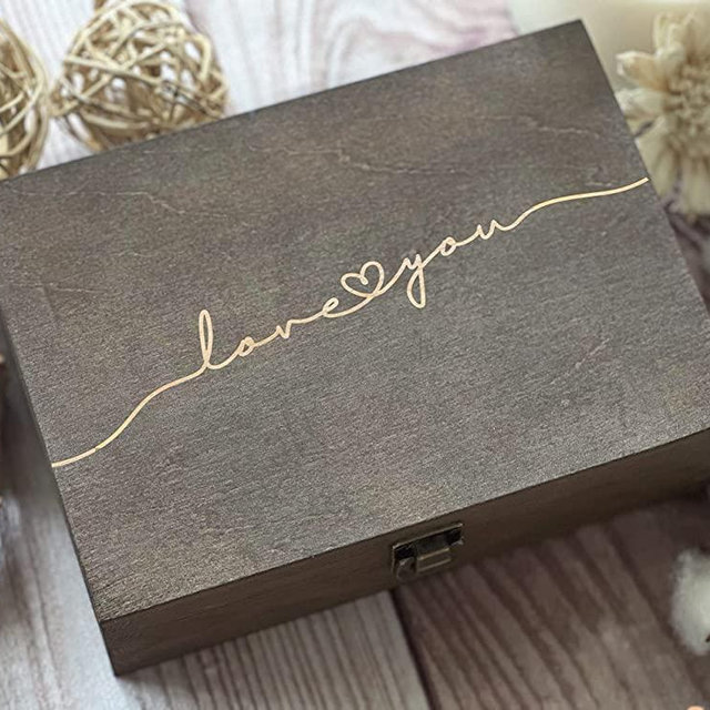 Love You Memory Wooden Decorative Box Gift For Wife Wedding Gift For Couples Laser Engraved Custom Box Keepsake Box Memory Box Wooden Art 8.5 in x 6 in x 3 in (Size 1 Dark Walnut)