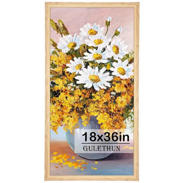GULETHUN 18x36 Picture Frame, Natural Wood Poster Frame, Home Decor Natural Gallery Frames, Horizontal or Vertical Format, Sturdy, Plexiglass, Large Wall Decor, for Photos, Artworks, Posters