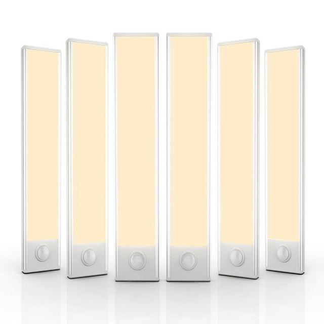AVEVA Under Cabinet Lighting，6 Pack Motion Sensor Light Indoor，Wireless USB Rechargeable Magnetic Closet Lights，32 LED Under Counter Lights for Kitchen，Wardrobe，Hallway，Stairs，8 inch Warm White Light