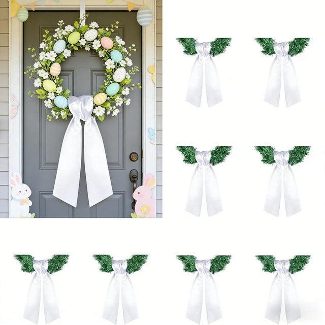 Dream Loom White Wreath Sash Front Door Decoration, 8pcs Sash Wreath Accessories for Easter Weddings Farmhouses Christmas DIY Halloween Party Yard Wall Doorway Decor