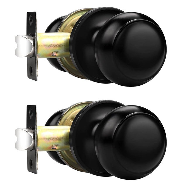 Probrico Hall/Closet Door Knobs in Flat Black Finish,Interior Passage Door Knobs,Round Non-Locking Door Handles, 2 Pack