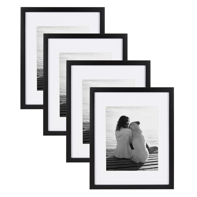 DesignOvation Gallery Rectangle Wood Wall Frame, 11x14 matted to 8x10, Black