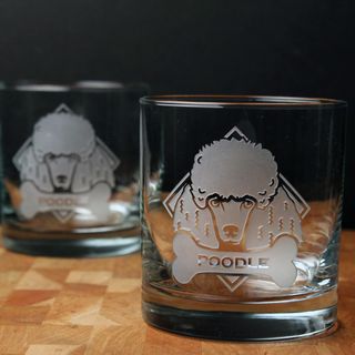 WOOF! Poodle On The Rocks Glass, Set of 4