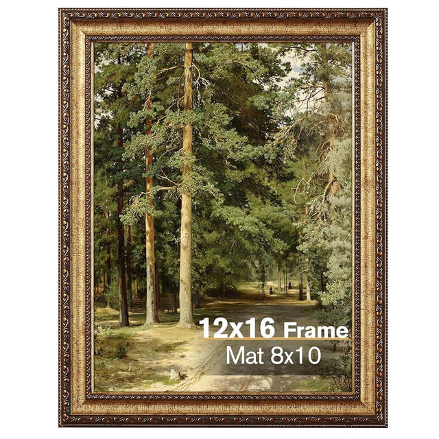 Splinterix 12x16 Gold Picture Frame, Ornate Vintage Picture Frames for Wall or Tabletop Display, 12x16 Photo Frame Gold with Real Glass, Display Poster 8x10 with Mat or 12x16 without Mat for Antique Déco