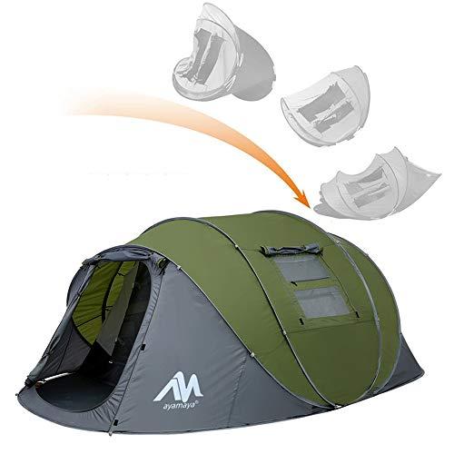 ayamaya Pop Up Tents with Vestibule for 4 to 6 Person - Double Layer Waterproof Easy Setup Big Family Camping Tent - Ventilated Mesh Windows Quick Ez Set Up Dome Popup Tents
