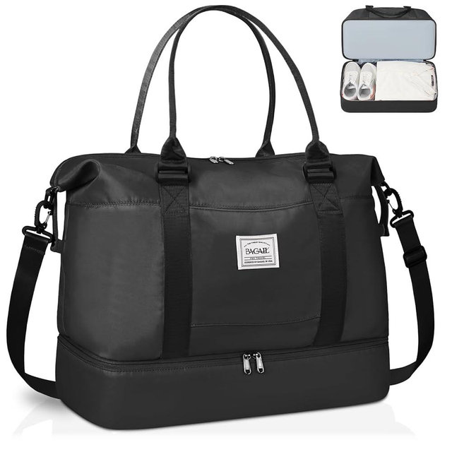 BAGAIL Travel Duffel Bag, Weekender Bags for Women, Overnight Gym Carry On Tote Bag with Wet Pocket, Hospital Mom Bag for Labor and Delivery - Extra Large, Black