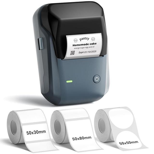 NIIMBOT B1 Label Maker Machine with 3 Tapes, 50x30mm/50x80mm/ 50x50mm Round Labels, Bluetooth Thermal Label Printer for Small Business,Office,Home,School (Blue, 1 Printer+3 Roll Label)