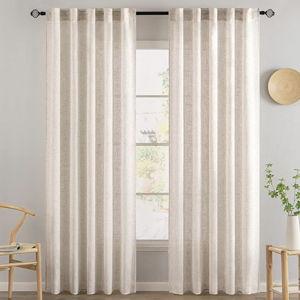 MIULEE Natural White Linen Curtains 80 Inch Length 2 Panels for Bedroom Living Room, Soft Thick Linen Textured Window Drapes Semi Sheer Light Filtering Back Tab Rod Pocket Burlap Look Decor