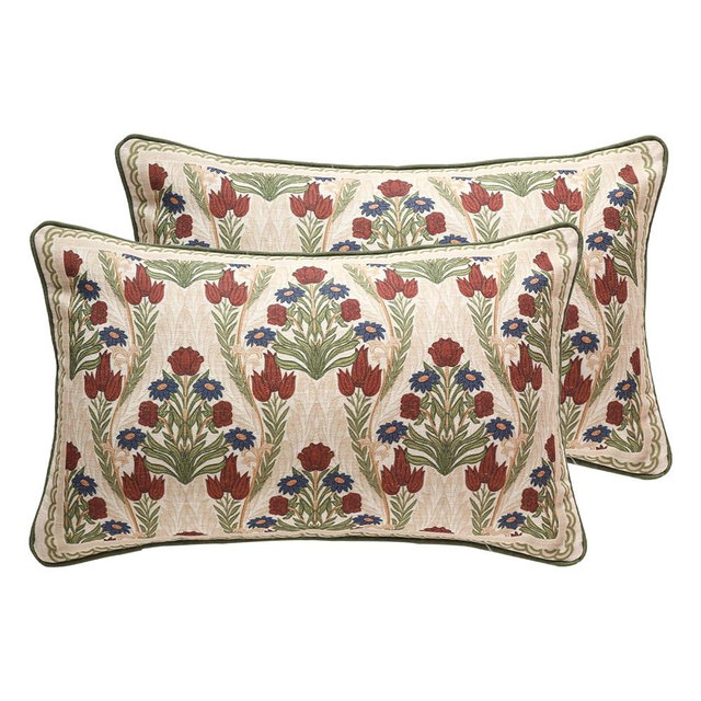 ISAENNE Design Linen Rectangle Throw Pillow Covers 12"x20" Pack of 2, Cottage Farmhouse Cushion Covers with Blue Grey Thorn Vine Pattern Decoration Pillowcases for Bed, Living Room, Outdoor, Car