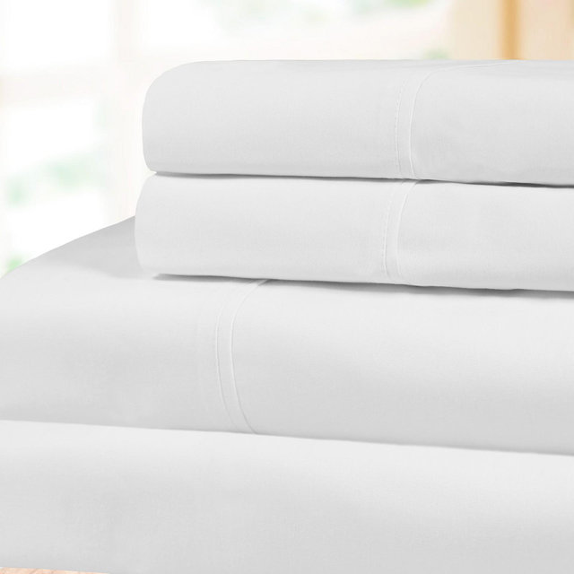 Percale Cotton Crisp & Cool Deep Pocket Sheet Set, Queen, White - Blue Nile Mills