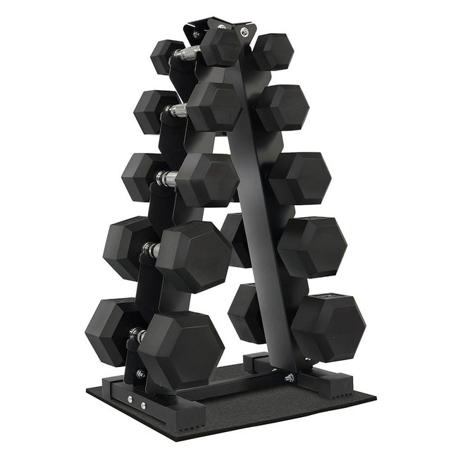 Fitvids Rubber Encased Hex Dumbbell Set with Rack, 5-20LB or 5-25LB Hand Weights with Anti-Slip Grip for Exercise & Fitness, Dumbbell Weights Set for Home Gym, 100LB or 150LB Set Options