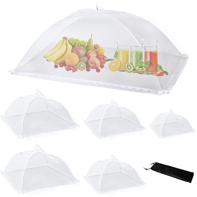 6 Pack Food Cover Food Tent Set, 4 Mix Size with Carry Bag(40x24* 1, 17x17* 2, 14x14* 2, 12x12* 1), Collapsible Pop Up Mesh Food Covers for Picnic, Camping, Outdoor Activities & Home Use