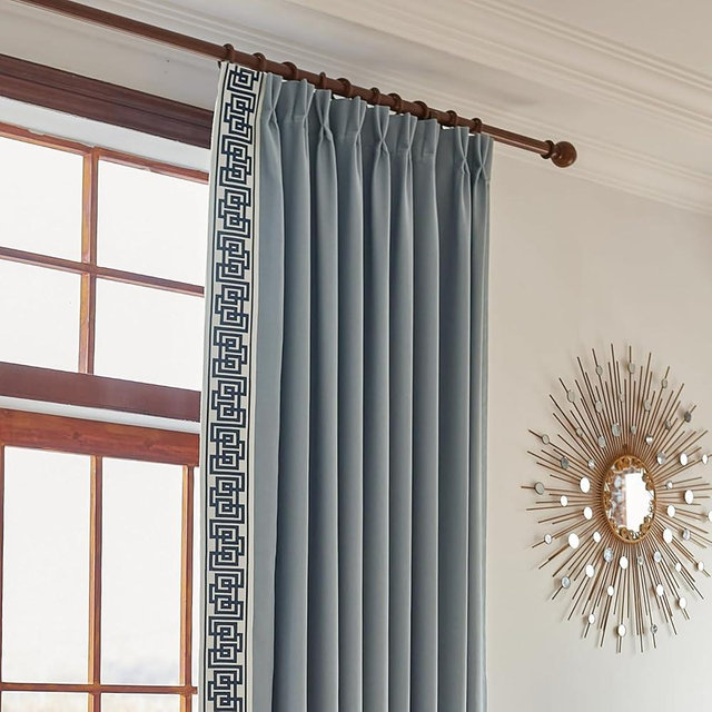 VisionaryHomeDesign Grey Pinch Pleat Linen Room Darkening Curtain Elegant Embroidery Luxury Window Curtain,for Bedroom Living Room Club Theater Patio Door (50‘’W x 96‘’L(Set of 2))