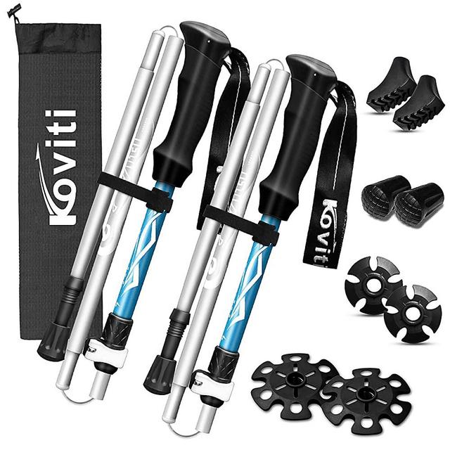 Koviti Trekking Poles - Collapsible Hiking Poles 2pc Pack, Strong Lightweight Walking Sticks with 8 Season Accessories, Aluminum Alloy 7075, Adjustable Quick Lock for Hiking, Camping