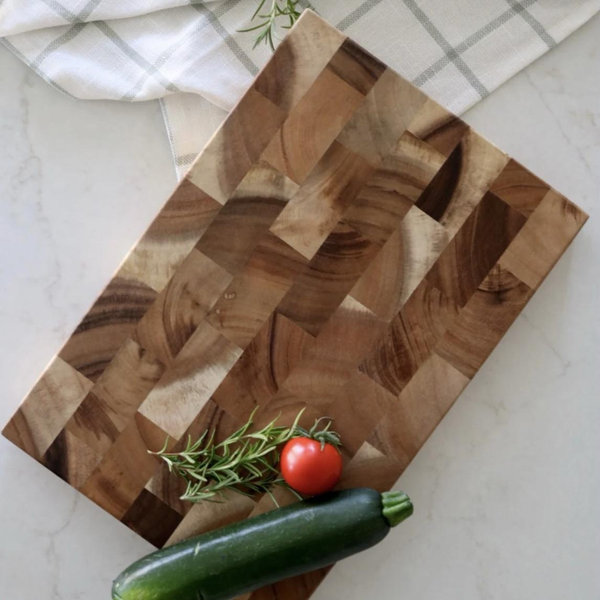 Suar Wood End Grain Butcher Block, with handles