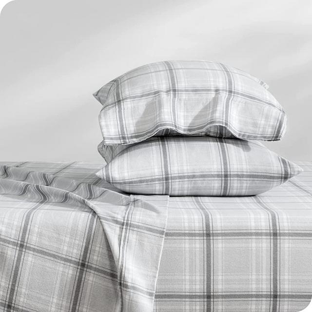 Bare Home Flannel Sheet Set 100% Cotton, Velvety Soft Heavyweight - Double Brushed Flannel - Deep Pocket (Queen, Tartan Plaid)