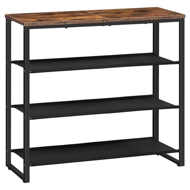 HOOBRO Shoe Rack, 4 Tier Shoe Storage Organizer, Shoe Shelf with 3 Oxford Fabric Shelves and Top Panel, Holds 12-16 Pairs of Shoes, for Entryway, Closet, Steel Frame, Industrial, Rustic Brown BF47XJ01G1