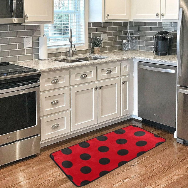 Ladybugs Red Black Polka Dot Kitchen Rugs Floor Mat Anti Fatigue Kitchen Mats Non Skid Washable Bath Rug Runner Doormats Carpet Sink Mat Home Decor 39 X 20 inch