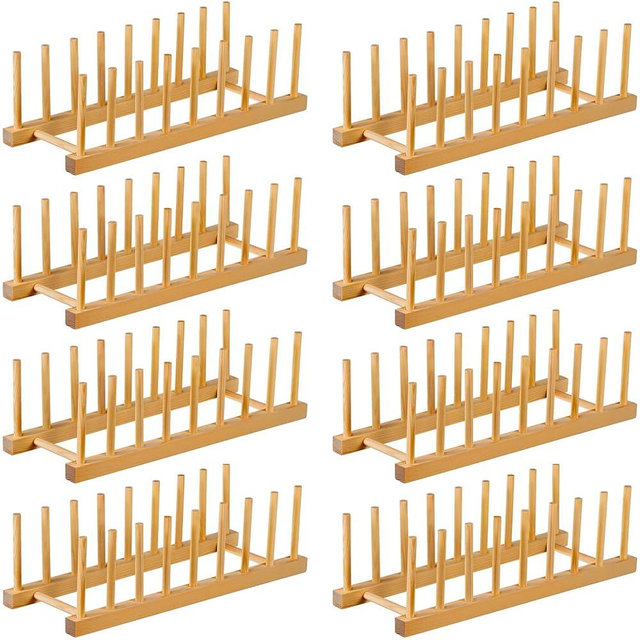 Thenshop 8 Pcs Wooden Plate Rack Organizer for Cabinet, 8 Slots Plate Drying Rack, Dish Organizer Holder, Pot Lid Stand, for Bowl Cup Cutting Board Kitchen Storage