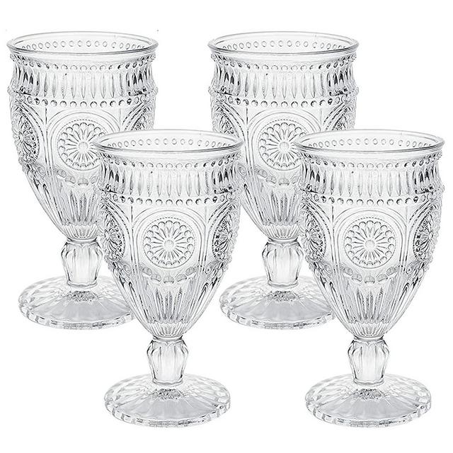 Kingrol 4 Pack Wine Glasses Goblets, 10 oz Vintage Water Glasses, Romantic Mixed Drink Glasses for Party, Daily Use