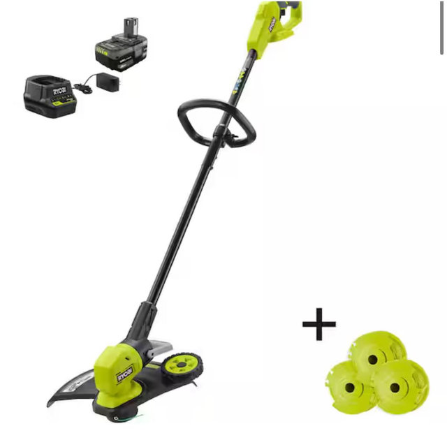 RYOBI ONE+ 18V 13 in. Cordless Battery String Trimmer/ Edger with Extra 3-Pack of Spools, 4.0 Ah Battery and Charger P20180-AC80RL3