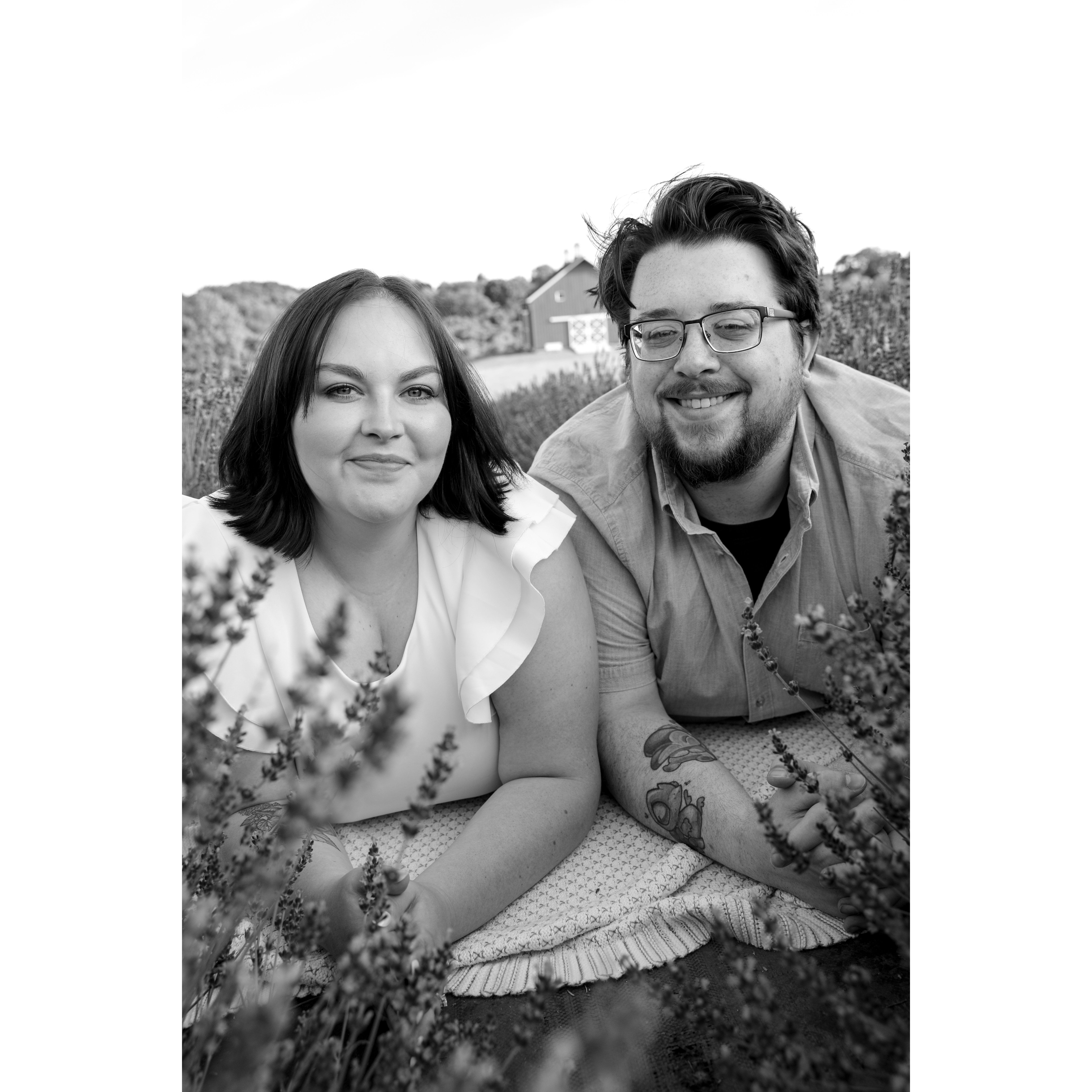 Engagement photoshoot at Sunset Ridge Lavender Farms. Photographer was Bloom Photography, LLC