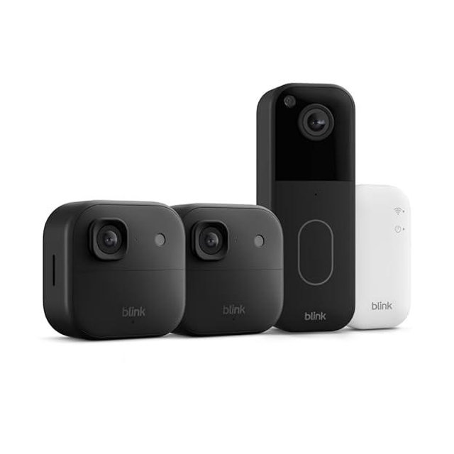 Blink Outdoor 2K+ and Video Doorbell – Two-year battery life, smart detection, Sync Module Core included – 2 Cameras + Video Doorbell (Black)