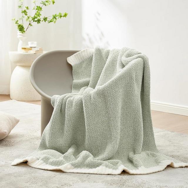 Snuggle Sac Heather Sage Green Throw Blanket for Couch, Reversible Super Soft Knitted Blankets Warm Cozy Knit Fuzzy Plush Lightweight Throws for Sofa, Bed, Camping, Picnic, Sage Green, 50x60 inches