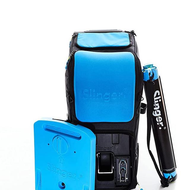 Slinger Portable Tennis Ball Launcher - Best Ball Thrower & Launching Machine - Multi-Functional Tennis Bag - Remote Control - w/Oscillator, Ball Tube, Camera Holder