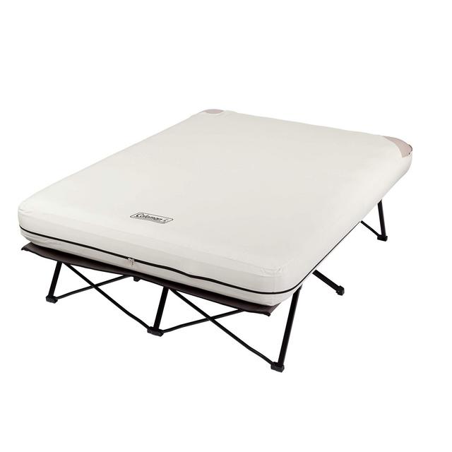 Coleman Camping Cot, Air Mattress, and Pump Combo | Folding Camp Cot and Air Bed with Side Tables and Battery Operated Pump