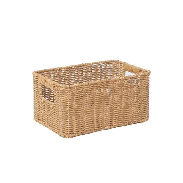 YRMT Rattan Storage Basket Pantry Baskets with Built-in Handles Wicker Baskets for Organizing Waterproof Woven Nature 12" x 8" x6"
