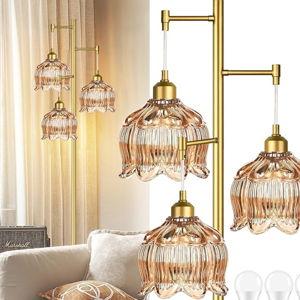 Gold Floor Lamp for Living Room Bedroom,Modern Floor Lamps with Unique Glass Shades,68IN Mid Century Tall Standing Lamp,Vintage Tree Floor Lamp for Corner Office Reading,3 Light Bulb Included