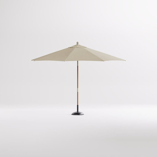 9' Round Prem Umbrella w/ Eucalyptus Pole; HP Heathered Canvas, Parchment