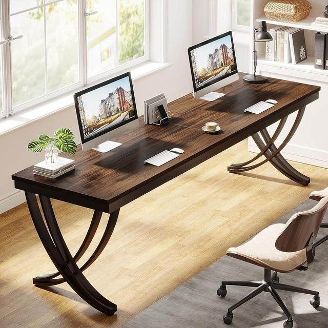 Tribesigns 2 Person Office Computer Desk, 78.7-Inch Extra Long Desk, Large Double Desk for Two People, Workstation Work Desk for Home Office with Stylish Legs (Rustic Brown)