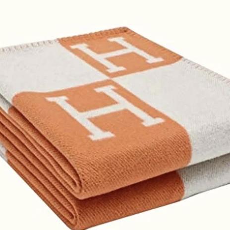 H Throw Blanket Warm Shawl Thick Knitted Cashmere Blankets Yoga Sofa Living Room or Bed air-Conditioned Room Decoration Blanket 51 inches * 70 inches Orange