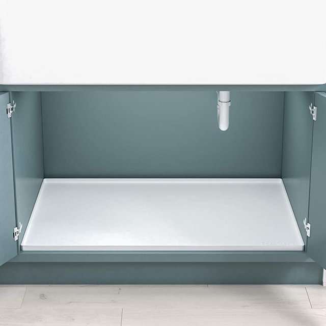 BASIN Under Sink Mat for Kitchen Waterproof - The Original Silicone Under Sink Liner Drip Tray - Designed in USA - Sink Cabinet Protector for Water Drips, Leaks, Spills - 34"x22" White