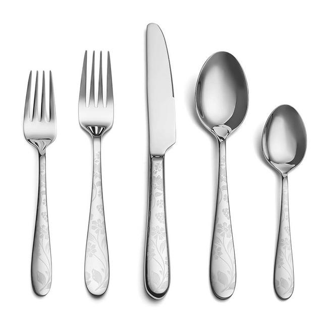 40 Piece Silverware Set Service for 8, EIUBUIE Premium Stainless Steel Cutlery Set, Mirror Polished Flatware Sets with Pattern Handle, Modern Kitchen Eating Utensils Set Include Spoons Forks Knives