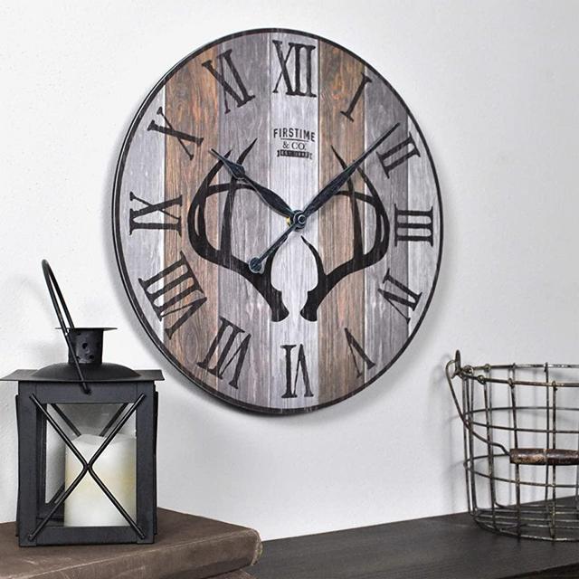 FirsTime & Co. Timber Antlers Wall Clock, 12, Satin Black