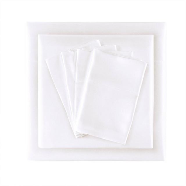 Queen 6pc Wrinkle Free Satin Sheet Set White
