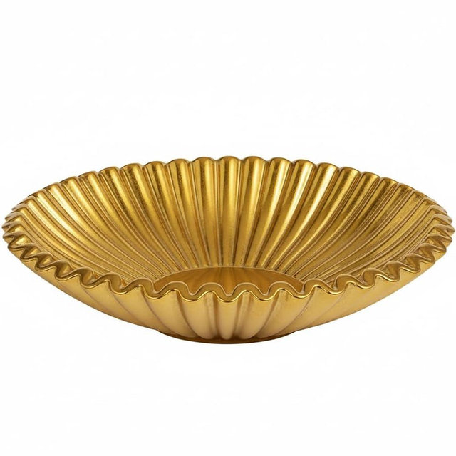 OGANGART Gold Small Decorative Bowl - Stylish Resin Purse Bowls - Key Bowl for Entryway Table - Artificial Scalloped Ruffle Bowl for Display Centerpiece