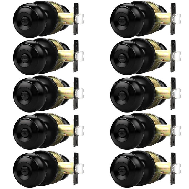 Probrico Bathroom Door Knobs, 10 Pack Interior Door Handles Privacy Function, Keyless Doorknob for Bedroom Bath, Matte Black Finish Door Knob with Solid Latch