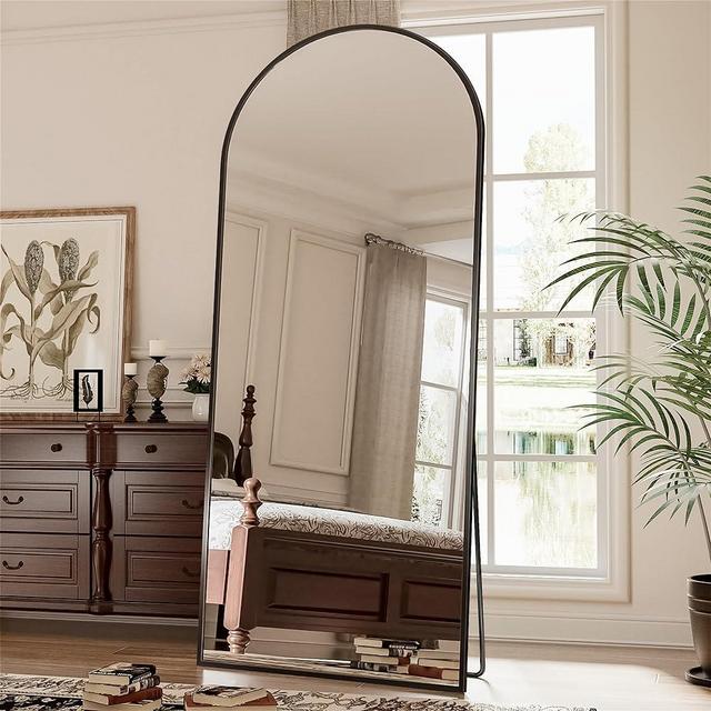 Antok Arched Floor Mirror, 71"×28" Full Length Mirror Arched Mirror with Stand, Black Large Arched Wall Mirror, Oversized Arched Mirror Full Length, Wall Mounted Mirror Full Length, Black