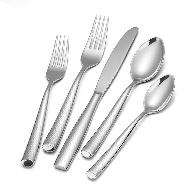 60-Piece Hammered Silverware, 18/10 Heavy Duty Flatware Set for 12, High End Thick Handle Silverware Set, Luxury Forged Design, Dishwasher Safe