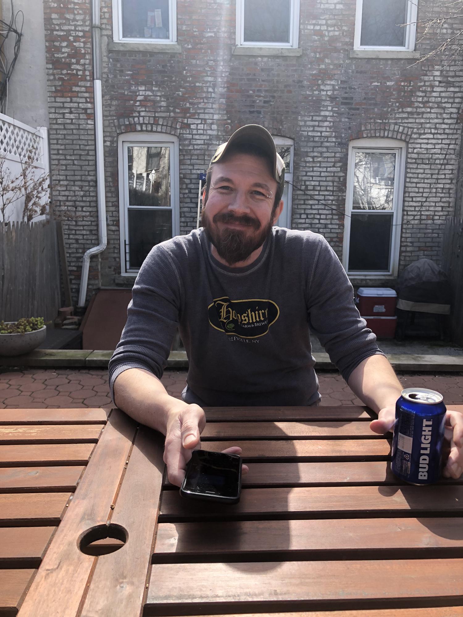 Moving into our Sunset Park Apt! First beer in the yard