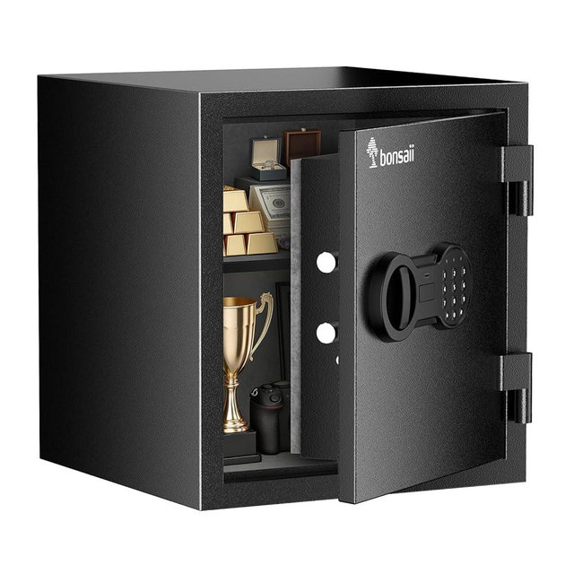 Bonsaii 0.84 cu.ft Fireproof Safe for Home, 30-Min at 1550°F, Digital Keypad & Emergency Key, Anti-Tamper Alarm, Type-C Port, 13.07"x9.21"x11.81" for Documents, Cash, Jewelry